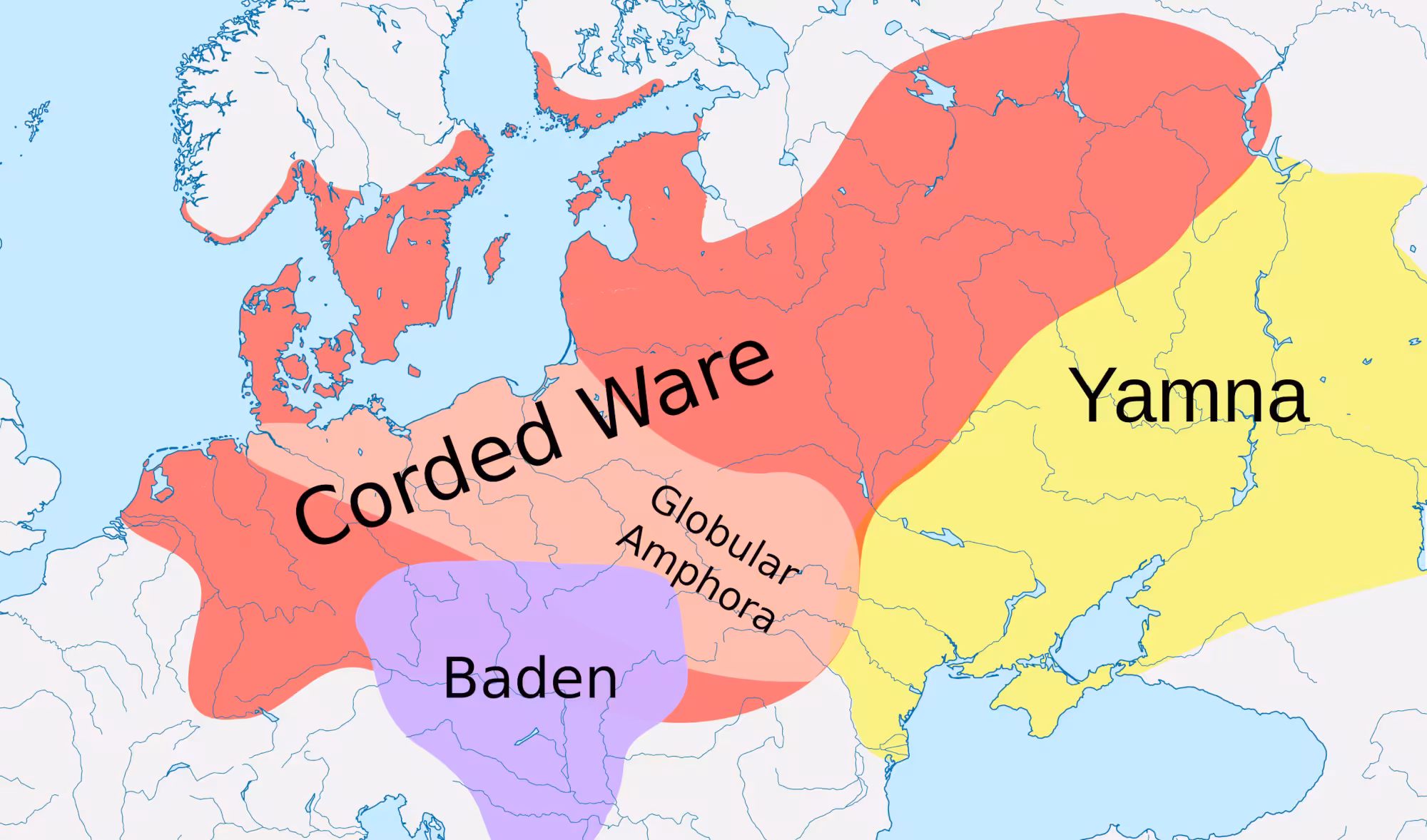 Map of Europe with Corded Ware culture and Germanic People overlay